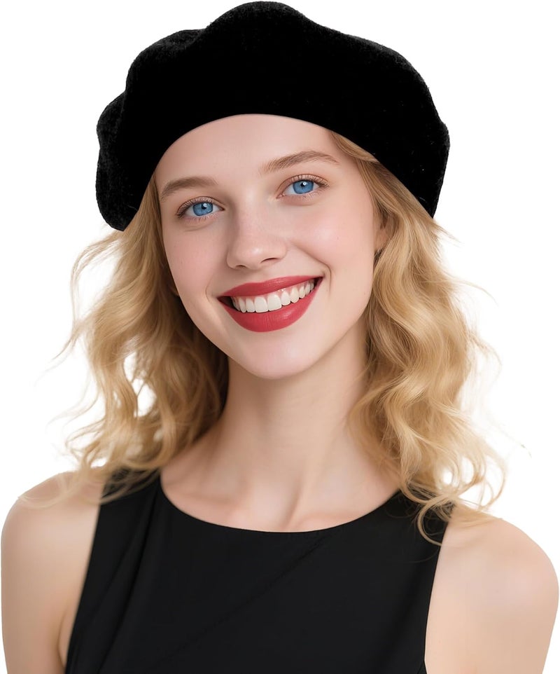 CKYPTFK Beret Hats for Women Holiday Wool French Style-Black/Red Church Hat-Clueless Outfit & Men's Beret - Image 1
